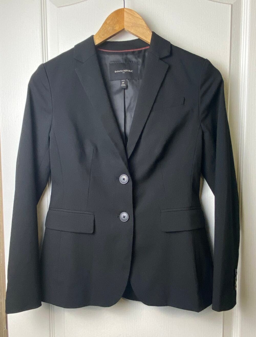 Banana Republic Black Notch Lapel 2 Button Crop Blazer Women's Size Petite 0